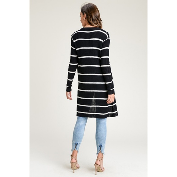 Doe&Rae Black Stripes Knit Open Front Cardigan - Picture 5 of 7